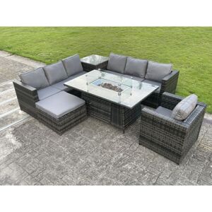 Rattan Garden Corner Furniture Gas Fire Pit Table Sets Gas Heater Lounge Chair Big Footstool Side Coffee Table - Fimous