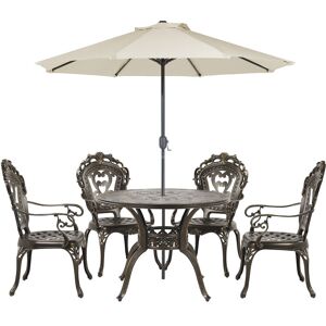 BELIANI Outdoor 4 Seater Dining Set Brown Aluminium Round Table Parasol (16 Options) Sapri - Brown