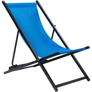 BELIANI Outdoor Folding Sun Lounger Sling Beach Chair Adjustable Backrest Blue Locri ii - Blue