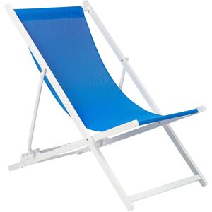 Beliani - Outdoor Folding Sun Lounger Sling Beach Chair Adjustable Black Blue Locri ii - Blue