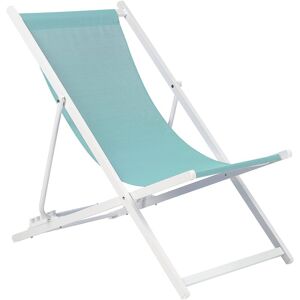 BELIANI Outdoor Folding Sun Lounger Sling Beach Chair Turquoise White Locri ii - Blue