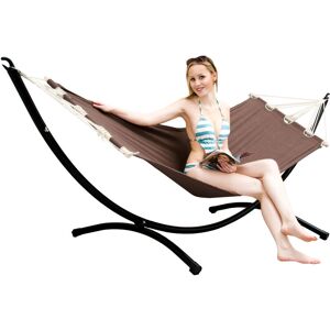 Amanka Outdoor Hammock with Stand - 300cm Hammock Frame - 190x80cm Spreader Bar Hammock - braun