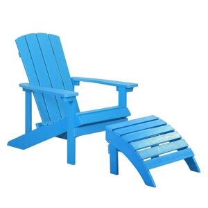 Beliani - Outdoor Lounger Chair Blue Plastic Wood with Footstool for Patio Yard Adirondack - Blue