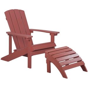 Beliani - Outdoor Lounger Chair Red Plastic Wood with Footstool for Patio Yard Adirondack - Red