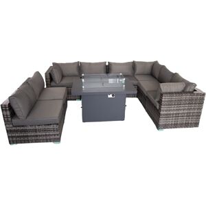 FURNITURE ONE Outdoor Patio Fire Pit Rattan Furniture Set - Grey - Grey