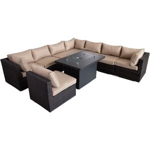 FURNITURE ONE Outdoor Patio Fire Pit Rattan Furniture Set - Mix Brown - Mix Brown