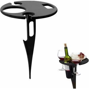 HÉLOISE Outdoor Portable Wine Table Beach Table Mini Folding Table Picnic Bottle Holder Hanging Wine Glass Holder Folding Round Table for Garden Camping