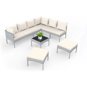 Rattantree - Outdoor Rattan Furniture Garden Lounge Set 8 Seaters Sectional Sofa for Patio Terrace Backyard Grey