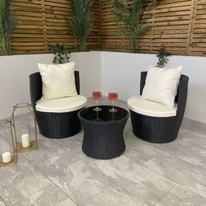 ECASA Outdoor Black Rattan Garden Patio Stackable Vase Bistro Chair and Table Set - Black