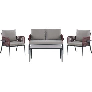 BELIANI Modern Outdoor Sofa Set 4 Piece Aluminium Grey Cushions Sciacca - Grey