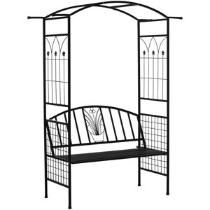 Outsunny - Garden Arbour Arch Metal Bench Loveseat Outdoor Patio Plant Climber - Matte Black