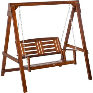 Outdoor 2 Seater Garden Swing Chair Wooden Patio Bench w/ Armrest - Teak - Outsunny