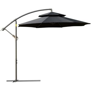 2.7m Cantilever Banana Parasol Outdoor Sun Shade w/ Crank Black - Black - Outsunny