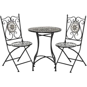 Outsunny - 3 Pcs Mosaic Tile Garden Bistro Set Outdoor w/ Table 2 Folding Chairs - Grey