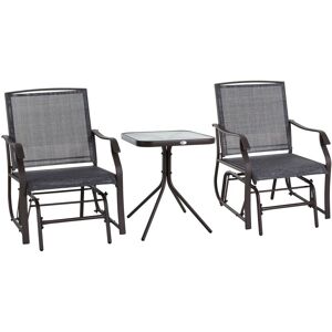 Outsunny - 3 pcs Outdoor Sling Fabric Rocking Glider Chair w/ Table Set Grey - Grey