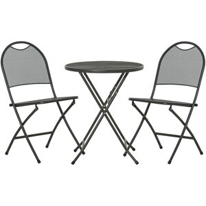 Outsunny 3 Piece Garden Bistro Set w/ Foldable Design Round Dining Table Dark Grey - Dark Grey