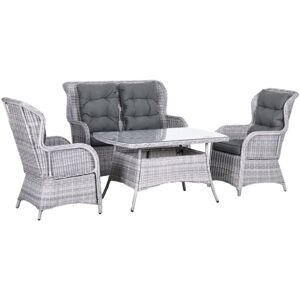 Outsunny - 4 PCs Outdoor Rattan Sofa Set, Patio Garden Wicker Sectional Sofa Set - Grey