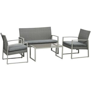 Outsunny 4 PCs Patio Rattan Wicker Sofa Set Conservatory Furniture w/ Cushion - Grey