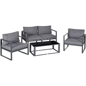 Outsunny 4 Pieces Garden Sectional Sofa Table Furniture Set Aluminium w/ Cushion - Grey