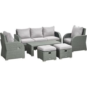 Outsunny - 6pc Padded Outdoor Rattan Wicker 3-Seat Sofa Recliner Footstool Table Light Grey - Light Grey