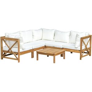 Outsunny - 6 pcs Elegant Wood Frame Outdoor Patio Dining Set Cushions Coffee Table - Cream White