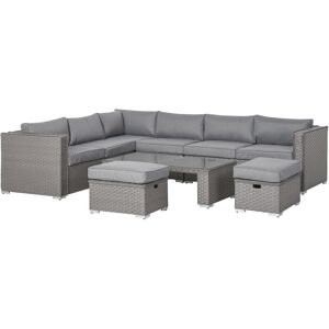 Outsunny - 6PC pe Rattan Corner Sofa Set Outdoor Conservatory Furniture w/ Cushion - Grey