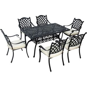 Outsunny - 7-PC Cast Aluminum Patio Dining Set w/ Umbrella Hole & Cushion Black - Black