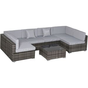 Outsunny - 7PC Rattan Garden Furniture Set Coffee Table Buckle Structure Grey - Grey