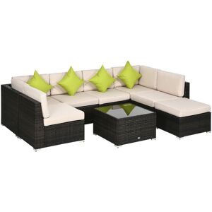 Outsunny - 8 Pieces Patio Rattan Sofa Set Garden Furniture Set for Outdoor Brown - Brown