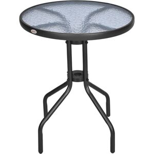 Outdoor Bistro Table Rounding Dining Tempered Glass Top Black φ60cm - Black - Outsunny