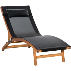 Ergonomic Outdoor Chaise w/ Adjustable Back and Pillow for Garden Black - Black - Outsunny