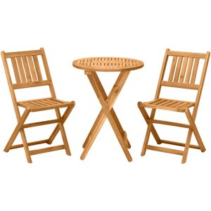 Folding Patio Bistro Set of 3 Dining Table Set with 2 Foldable Chairs - Teak - Outsunny