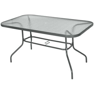 Garden Dining Table Glass Top Metal Frame with Parasol Hole 140x80x70cm - Charcoal grey - Outsunny