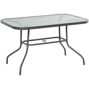 Garden Dining Table Glass Top Metal Frame with Parasol Hole 120x80x70cm - Charcoal grey - Outsunny