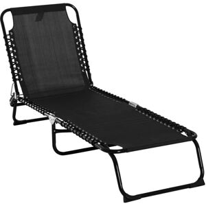 Outsunny Garden Sun Lounger Reclining Cot Foldable Hiking Camping Chair Black - Black