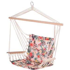 Outsunny Hammock Hanging Rope Chair Swing w/ Cushion 120KG Multicoloured floral - Multicoloured floral