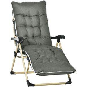 Outsunny - Outdoor Folding Reclining Lounge Chair, Adjustable Back and Footrest - Grey