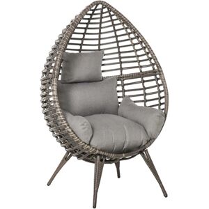 Outsunny - Outdoor indoor Wicker Teardrop Chair with Cushion Rattan Lounger Grey - Grey