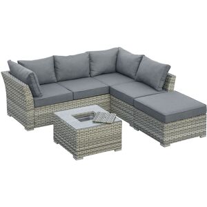 Outsunny - Patio pe Rattan Sofa Sectional Conversation Furniture Set w/ Ice Bucket - Light Grey