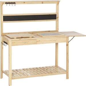 Potting Bench Table Workstation w/ Chalkboard, Sink, Hooks and Drawer - Natural wood finish - Outsunny