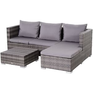 Outsunny - Rattan Garden Sofa Set Storage Table Wicker Patio Lounger 4-Seater Grey - Grey