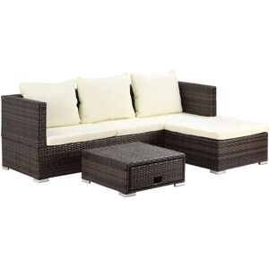 Outsunny - Rattan Garden Sofa Set Storage Table Wicker Patio Lounger 4-Seater Brown - Brown