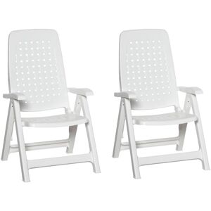 Outsunny 2 Piece Outdoor Folding Chairs w/ 4-Position Back for Dining, Camping - White
