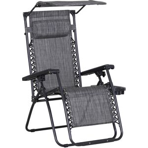 Outsunny - Zero Gravity Chair Adjustable Patio Lounge w/ Cup Holder Grey - Grey