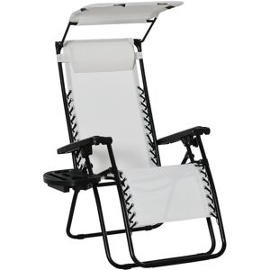 Outsunny Zero Gravity Chair Adjustable Patio Lounge w/ Cup Holder White - White