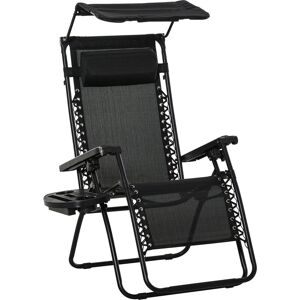 Outsunny - Zero Gravity Chair Adjustable Patio Lounge w/ Cup Holder Black - Black