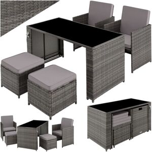 Tectake - Rattan furniture set Palermo (2 chairs, 2 stools & 1 table) - grey - grey