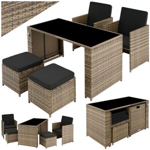 Tectake - Rattan furniture set Palermo (2 chairs, 2 stools & 1 table) - nature - nature