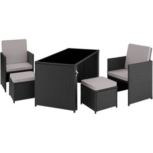 Tectake - Rattan furniture set Palermo (2 chairs, 2 stools & 1 table) - black/grey - black/grey