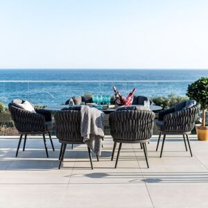 HARBOUR LIFESTYLE Palma 6 Seat Rope Oval Dining Set with Ceramic Table in Grey